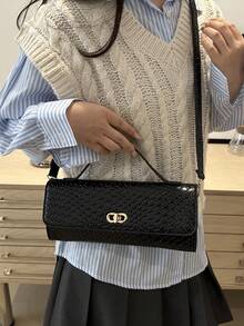 Women's Minimalist High-Quality Handbag Baguette Bag With Metal Buckle Design, Fashion Shoulder/Crossbody Bag - Black - View 5