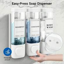 2/3 pezzi Dispenser di sapone per doccia da bagno, dispenser di sapone liquido per interni, dispenser di lozione e gel, montato a parete senza foratura, trasparente marrone con etichetta di blocco, adatto per bagno, doccia, cucina, nero, grigio scuro, bianco, 300ml/bottiglia, decorazione da bagno, decorazione autunnale, decorazione per il ritorno a scuola - Bianco - Visualizzare 5