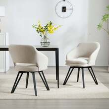 WAHSON OFFICE CHAIRS 2PCS Sillas Comedor Lino Sillas Acento Respaldo Cocina,Gris - Caqui - Ver 3