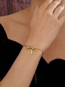 Customized Minimalist & Fashionable Birthstone - Lucky Number - Initial Name Bracelet - Gold - View 5