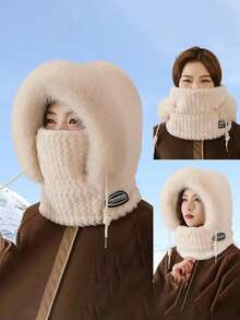 1PC Hat Women's Winter Scarf Integrated Mask, Ear Protection, Windproof, Warm Riding, Plush Riding, Electric Bike Riding, Thick Hood, Windproof, Cold Proof, Warm Keeping, Winter Preparation Artifact - A - View 5