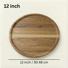 1pc/4pcs Round Acacia Wood Serving Tray, Natural Wooden Plate For Food, Coffee Table Decor, Vanity Organizer & Candle Holder - Farmhouse Kitchen Essentials - Brown - View 13