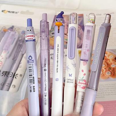 Dongmi Gel Pen Set, INS Style, High "Appearance Value" Student Practice Pens, A Set Of 6 Types Of Practice Pens, 0.5mm Refill, Purple Series, Fast-Drying, Smooth, Durable Gel Pens For Wholesale
