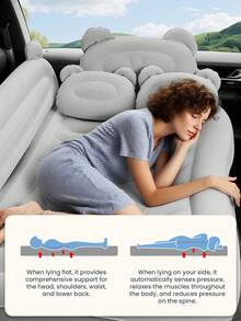 Car Backseat Inflatable Mattress Portable Travel Mattress Thickened Car Mattress Camping Mattress With Electric Air Pump Includes Two Pillows Mattress Size: 53.1 X 33.8 Inches Universal Car Backseat Inflatable Sofa Suitable For Camping, Travel, Home Use (Gray) - Cartoon Version - View 3