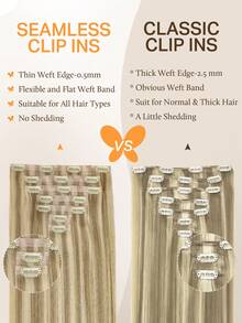 DOORES Seamless Clip In Hair Extensions Real Human Hair 130g-150g 7pcs Light Blonde Highlighted Golden Blonde Virgin Straight Weft Natural Remy PU Invisible Clip In Hair For Women Girls Daily Use Easy To Wear Can Be Styled Real Human Hair Charm Elegant Casual Holiday Outfits Cosplay Campus School Sport Vacation Travel Festival Prom Birthday Costume Party - S16 - View 5