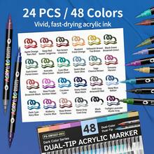 Bộ bút vẽ màu acrylic 24/48/72/96/144/240 màu, 12/24/36/48/72/120 bút vẽ màu acrylic hai đầu, hai màu, thích hợp cho giấy, thủy tinh, sỏi, kim loại, nhựa, gỗ, trứng, gốm sứ, vải. - Nhiều màu - Xem 19