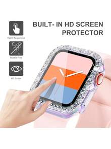 1 Stück bunte, modische Anti-Sturz Bling 2 in 1 ultra-dünne gehärtete Glas Uhrenbox, Strass Stoßschutz + Bildschirmschutzcase, kompatibel mit Apple Case 40/41/42/44/45/46/49mm, kompatibel mit Apple Watch Series Ultra/SE/11/11/10/9/8/7/6/5/4 - Sieben Farben - Übersicht 7