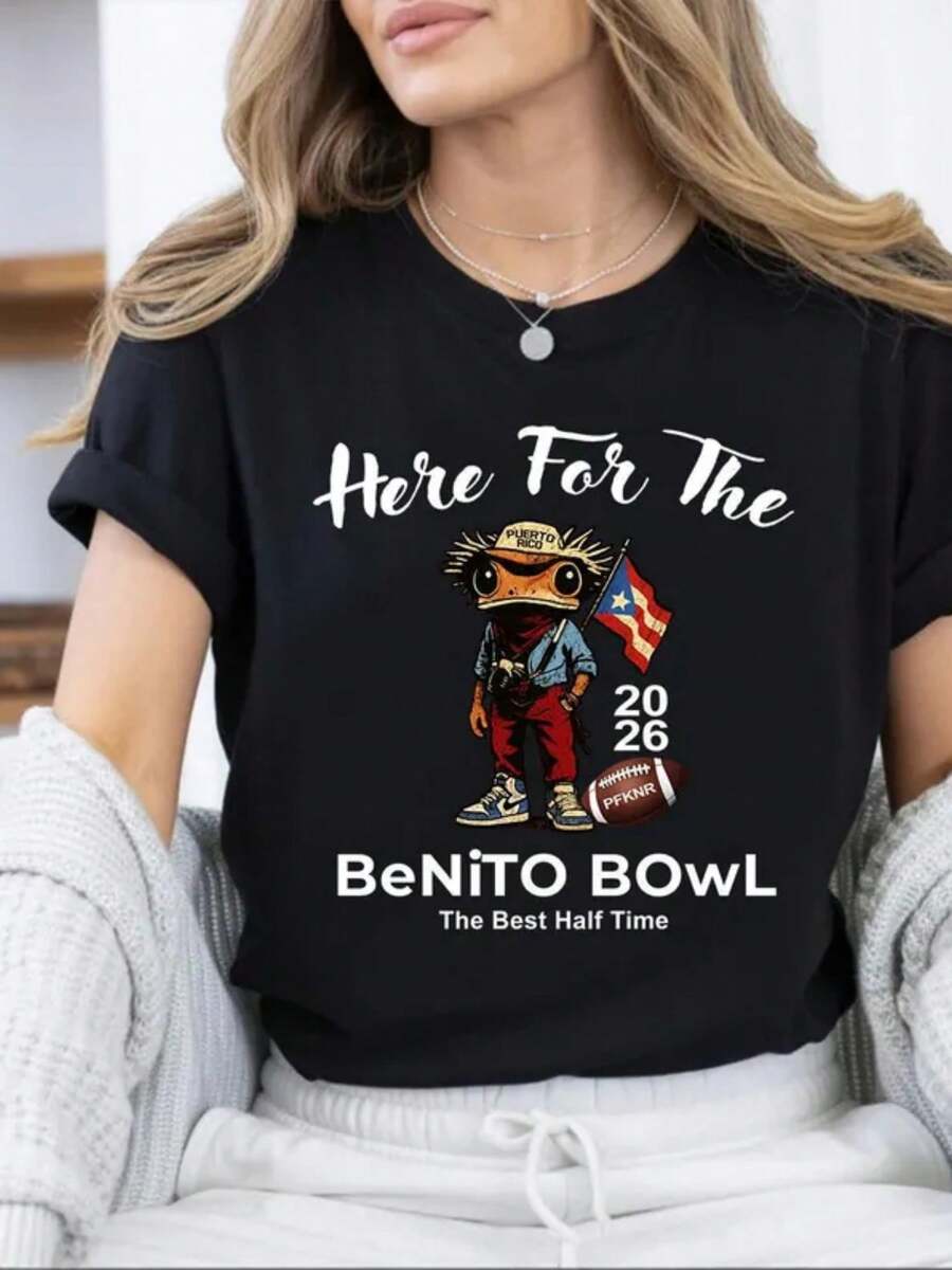 Here For The Benito Bowl Shirt, Puerto Rican Football Tee,  Crewneck, Hispanic Pride Gift, Halftime Shirt For Women's And Men's - 黑色 - 查看 1