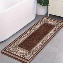 1pc (Flannel + Sponge) European Style Brown Coffee Pattern Printed Bathroom Mat - 0.39inch - 彩色 - 查看 1