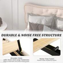 GOFLAME Double/King Size Bed Frame, Modern Linen Upholstered Platform Bed Frame With Button Tufted Headboard, Wooden Slats Support Mattress Foundation, Easy Assembly, No Box Spring Needed, Beige - 5FT King - View 6