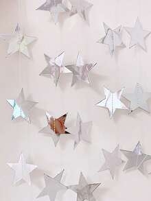 1 Set/2 Sets/4 Sets Of Sparkling Star Decorations For Birthday Parties, Blue, Silver, Gold, Rose Gold Flags, Can Be Used For Home Decoration, Outdoor Decoration, Stage Decoration, Star Pendants, Back To School Season, Valentine's Day, Ramadan, Ramadan Decoration, Eid Al Fitr And Other Occasions. - Silver - View 12