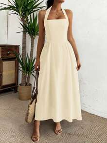 Los vestidos de mujer de primavera y verano de Unadoll con tirantes sin espalda, cremalleras y pliegues son de un estilo casual y elegante, perfectos para la playa, las vacaciones, las citas, los festivales de música, el Día de San Valentín, los cumpleaños y las fiestas. - Albaricoque - Ver 9