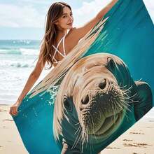 超柔软大号海牛印花沙滩巾 - 吸水性强，不沾沙，适合泳池、浴室和旅行 - 彩色 - 查看 4