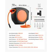 Bobina de manguera de aire retráctil, manguera de aire híbrida de 3/8 pulgadas x 80 pies Max 300PSI, bobina de mangueras de compresor de aire cerrada con rebobinado automático con plomo de 6,6 pies, montaje giratorio de techo / pared de 180 ° para talleres - 3/8 pulgadas x 80 pies - Ver 7