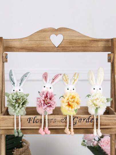 1pc 8.66 Inch Colorful Standing Easter Bunny With Faux Flower Decor, Suitable For Living Room Fireplace Decoration, Easter Gift, Easter Floral Party Decor, Spring Decoration, Easter Craft, Easter Party Favor Filler, Indoor Home Decor, Outdoor Garden Decoration