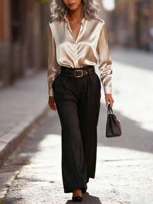 Women's Comfortable Casual Elegant Office Commute Minimalist Design Long Sleeve Blouse, Autumn Spring - Champagne - View 4