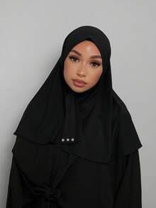 1pc Fashionable Casual Elegant Instant Hijab Cap, Classic Minimalist Style Hijabi Outfit, Soft & Breathable Jersey Fabric, Versatile For Daily Life, Festivals, Prayers - Black - View 4