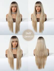 28 Inch Long Ombre Golden Wig With Bangs, Made Of Natural Synthetic Fiber, Heat Resistant Long Wig For Cosplay, Suitable For Women's Daily, Party, Cosplay And Other Occasions - Gold - View 6