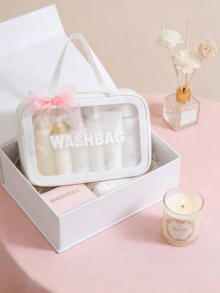 1件装伴娘礼物，新娘化妆包，防水PVC大容量洗漱包，新娘礼物，旅行收纳包，适合单身派对、婚礼、新娘送礼会、返校季、单身派对婚礼回礼、情人节礼物、新娘派对礼品袋，是女士婚礼、派对和节日礼物的完美之选。钱包式设计，适合女士，非常适合夏季、度假和海滩，也可作为圣诞礼物袋使用。送给女孩的完美礼物，透明便携设计，双提手。 - 彩色 - 查看 7