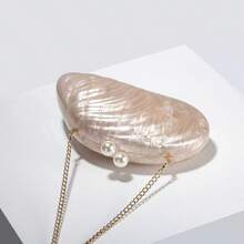 Women Seashell Chain Shoulder Bag Acrylic Evening Clutch Bag Glitter Marble Purse Handbag For Wedding - 香檳色 - 查看 2