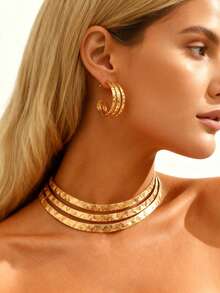 2pcs Set New Creative Minimalist Triple Line Hammered Texture Exaggerated Personalized Casual Party Street Outfit, Gold - Yellow Gold - View 1