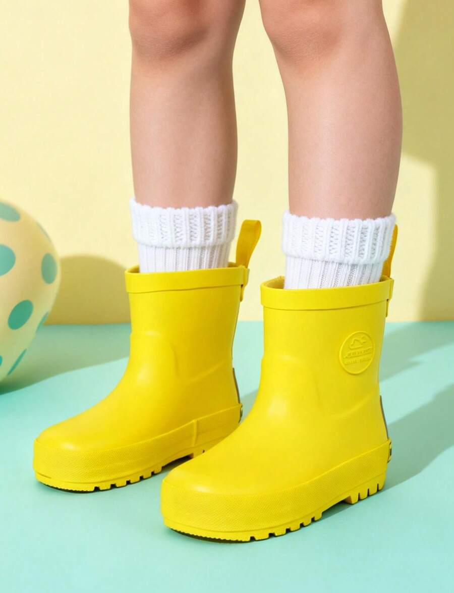 Kid's Rain Boots With Fleece-Lined, Waterproof Rubber Boots For Boys And Girls, Fall/Winter Snow Travel Rubber Rain Boots For Outdoor Yellow Water Shoes For Cold And Rainy Days. - 黃色 - 查看 1