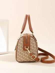 新款优雅复古印花波士顿手提包套装，大容量通勤单肩包三件套 - 玫瑰金 - 查看 4