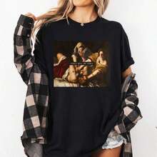 Girls Will Be Girls Shirt, Judith Beheading Holofernes Shirt,Girl Power,Soft And Comfortable Cotton,Casual,Letter Cartoon PrintingSports Short Sleeves - 黑色 - 查看 1