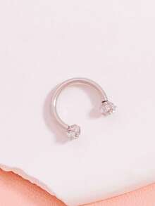 1pc Fashionable Versatile Stainless Steel Horseshoe Nose Ring With White Rhinestone Star Design For Women - Multicolor - View 3