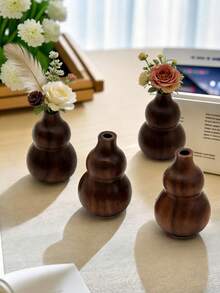 Two Japanese Walnut-Colored Wooden Mini Vases, Nordic Minimalist Style Wooden Vases, Suitable For Minimalist Decor At Every Stage Of Life - Walnut Solid Wood Small Vases, Can Hold Dried Flowers, Can Also Be Used As A Tabletop Ornament Or As An Essential Oil Diffuser Stand, Ideal For Office And Living Room Desktop Decoration. Comfortable Home Decor. An Ideal Choice For Holidays Or Gifts. - Nhiều màu - Xem 4