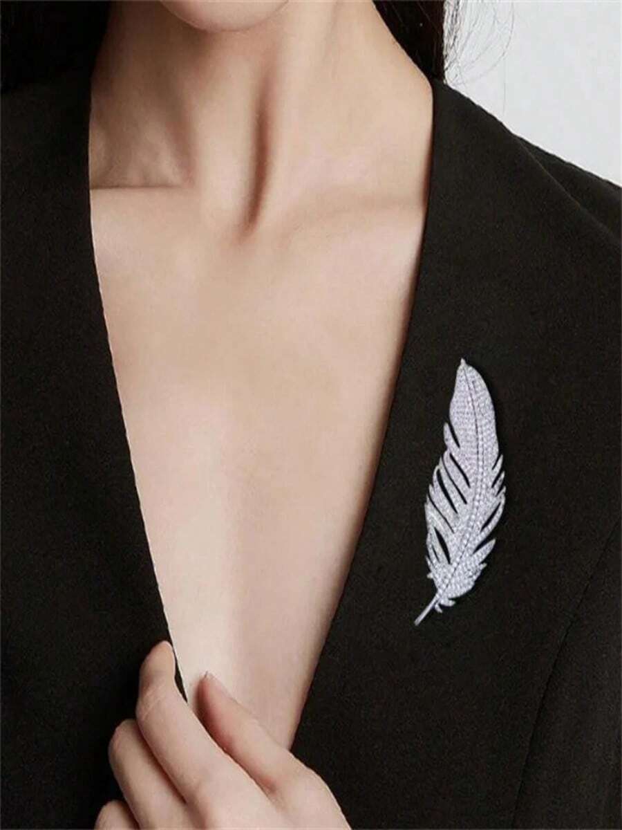 Luxury Exquisite Full Rhinestone Feather Brooches For Women Girls Elegant Temperament Brooch Fine Jewelry Accessories Gifts - 金子 - 查看 1