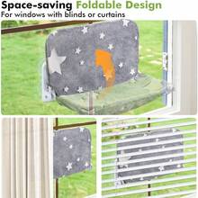 Cat Window Perch, Glow In The Dark Cordless Foldable Pet Hammock Bed For Window With Sturdy Metal Frame, Glowing Stars Pattern Resting Seat For Indoor Cats - 2件套星星 - M - 查看 6
