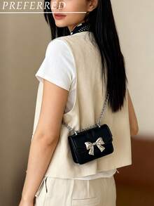 A New Fashionable Mini Square Bag For Fall And Winter Season, Hardware Bow Decoration, Flap Opening,Mini Shoulder Bag, Handbag, Crossbody Bag,Stylish And Portable, Compact And Practical, The Best Gift Choice - 彩色 - 查看 9