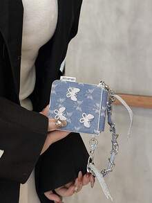 Women's Foldable Phone Case With Side Metal Buckle, Denim, 3 Rhinestones, Butterfly, Wrist Strap, Protective Cover, Fashionable Design, Suitable For Samsung Galaxy Z Flip7, Galaxy Z Flip7 FE, Galaxy Z Flip6, Galaxy Z Flip5 - Multicolor - View 8