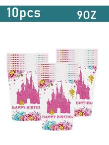 10/20pcs Castle Princess Theme Birthday Party Supplies Set, Princess Party Tableware Set Including Disposable Plates, Napkins, Cups, Suitable For Girls Princess Theme Baby Shower