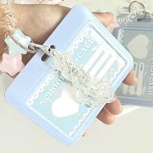 可爱卡套 闪光粉蓝渐变爱心卡片星星吊坠钥匙扣 公交车学生证卡套 - color - 查看 7