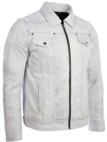 AVIATRIX Men's Real Leather Trucker Biker Jacket AGQ5 White - White - View 3