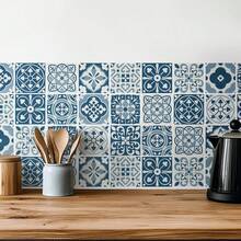 30 Pack Blue And White Peel And Stick Backsplash, 4x4 Inch Mediterranean Tile Stickers, Waterproof Vinyl Wall Decals For Kitchen & Bathroom - Multicolor - View 4