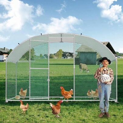 Outdoor Chicken Run - 3m X 2m Galvanized Steel Walk-In Enclosure With Covered Roof, Mesh Walls & Secure Door - Heavy-Duty Spacious Pet Pen For Chickens, Rabbits, Ducks, Goats - Easy Assembly, All-Weather Durable Design For Backyard & Urban Farm Use, Extra Large , Chicken Laying Box