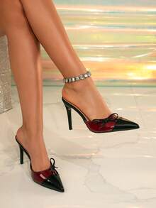 Summer New Bowknot Pointed Toe Slip-On Super High Heel Elegant Mules - Burgundy - View 4