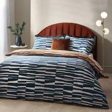 Abstract Cotton Rich Reversible Duvet Cover Set Dusk/Bronze - Blue - View 8