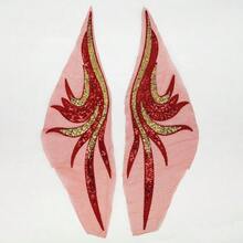 [Free Shipping]2 Pcs Royal Blue Gold Sequin Lace Fabric Embroidered Gown Appliques Noble Sexyys Collar Sew Patches For DIY Wedding Dress Décor (Red) - 紅色 - 查看 4