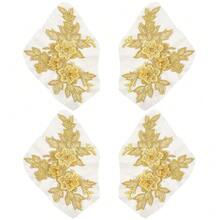 [Free Shipping]2 Pairs 4Pcs Gold 3D Floral Embroidery Lace Applique Vintage Solid Patches Sew On Polyester Flower Embroidered Appliques For Sewing MaFKing Dresses Bags Home Decor Accessories DIY Crafts - 金子 - 查看 1