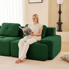 Living Room Sofa Made Of Corduroy, Boneless L-Shaped Sofa With Deep Seat, 3-Seater Modular Sofa With Ottoman, Corner Sofa For Living Rooms And Apartments, Assembly Not Included - 綠色 - 查看 6