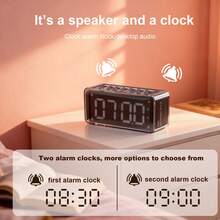 1200mAh可充电双闹钟带扬声器，便携式数字音乐播放器，适用于卧室、床头、办公室、厨房、旅行