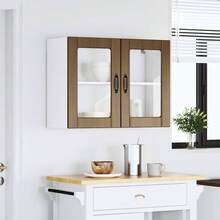 vidaXL Armoire murale de cuisine et porte en verre Lucca chêne marron - Tabac - Voir 3
