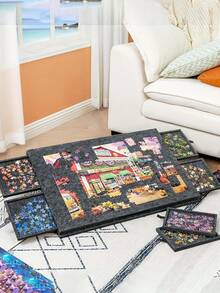 1 Set Tappetino Puzzle Pieghevole/Verticale in Feltro con 4 Cassetti, Adatto per Puzzle Fino a 500 Pezzi, Tappetino Puzzle Pieghevole e Portatile di Grandi Dimensioni - Multicolore - Visualizzare 10