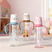 1个240毫升卡通小熊婴儿奶瓶，直筒带提手，防胀气宽口奶瓶，液体硅胶奶嘴，耐咬，适合日常使用 - 彩色 - 查看 1