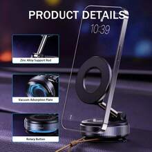 EIGIIS 1pc Rotatable Car Vacuum Suction Cup Phone Holder, Extendable, Foldable, And 360° Rotatable Magnetic Phone Mount - Multicolor - View 4