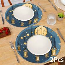 2片/4片/6片装硅胶餐垫，饰有月亮和伊斯兰灯笼图案，伊斯兰节日礼物，阿拉伯风格节日装饰，适用于餐桌、咖啡吧，四季皆宜，可水洗，可作餐垫、杯垫、沥水垫、厨房餐桌垫、室内/室外派对装饰、家居装饰，理想礼物 - 彩色 - 查看 3